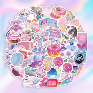 60张镭射蒸汽波贴纸韩系少女心贴画行李箱水杯笔记本手账素材防水