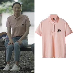 小舍得宋佳南俪同款衣服粉色纯棉polo领短袖t恤女夏季2021年新款