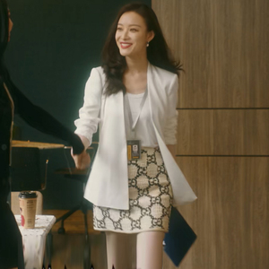 流金岁月朱锁锁倪妮同款衣服白色小香风西装外套秋冬a字短裙套装