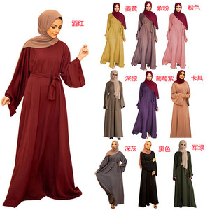 服饰跨境女装外贸亚马逊中东阿拉伯马来服长袍纯色大码连衣裙
