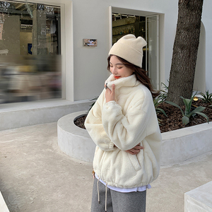 【冰雪奇缘】2020年新款秋冬加厚毛茸茸羊羔毛白色毛毛绒外套女