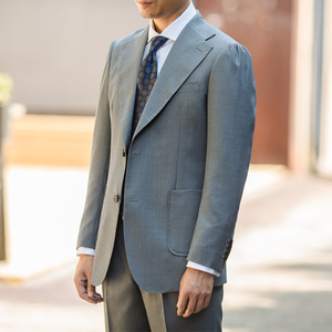 春秋款灰色羊毛西装复古宽领瀑布袖修身西装 拿波里袖上装可定制