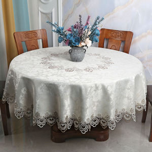 欧式大圆桌桌布布艺圆形餐桌布垫家用小圆桌布蕾丝防烫小转盘台布