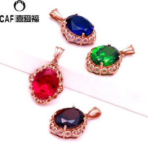CAF珠宝俄罗斯585紫金项链14K时尚新品欧美轻奢镂空红色宝石吊坠
