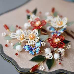 酡颜--辑珠花发夹汉服旗袍中国风发钗簪子百搭日常红楼遗韵原创