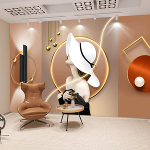 美业直播间背景墙布服装店婚纱女装店壁纸化妆品高级感美容院墙纸