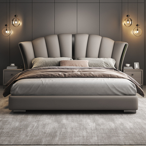 轻奢主卧室大床1.8米双人床现代简约2米2.2m高端大气新款真皮婚床