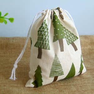 木木家 手工棉麻抽绳收纳束口袋 布兜零钱包 杂物收纳小布袋 双层