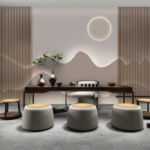 日式吧台背景墙布中式墙纸采耳店收银台美容院养生馆会所前台壁纸