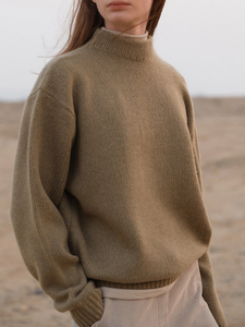 韩国设计感简约百搭高领羊毛羊绒毛衣卡其驼深灰套头打底针织衫女
