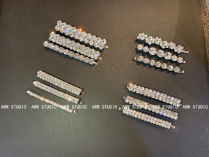 欧美小众设计进口水晶三件套简约一字排钻发卡发夹AR组合发饰欧美