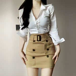 春季辣妹JK收腰白色衬衫女纯欲风修身显瘦上衣半身包臀裙两件套装