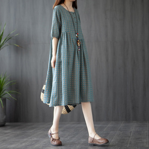 外贸意大利女装余单清仓出口捡漏夏洋气棉麻连衣裙短袖亚麻衬衫裙