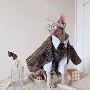 无毛猫衣服斯芬克斯猫德文秋冬新品英伦风格子西装衬衫套装情侣潮