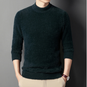 半高领仿貂绒毛衣中年男士加厚保暖打底衫秋冬款30岁40时尚针织衫