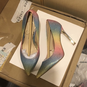 新款现货6码.jessica simpson彩虹渐变亮片尖头细高跟单鞋