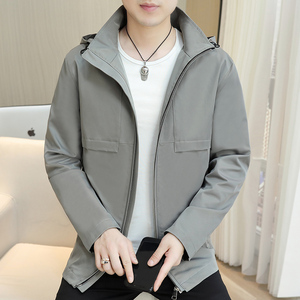 男装春秋中长款休闲连帽外套男宽松上衣秋装百搭男士加肥加大夹克