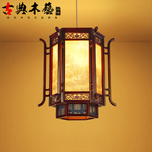 中式实木仿古六角灯笼灯中国风复古灯饰阳台古典灯具工程吊灯