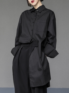 sandro veneta 欧货长袖衬衫女开叉设计感宽松大码衬衣山本风高级