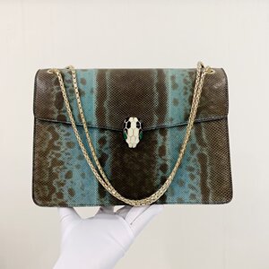 二手bvlgari宝格丽最新款水蛇皮双链中号蛇头链条包渐变色28-17cm