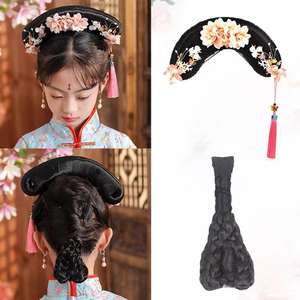 8033人付款淘宝古装满族儿童假发造型发饰 宫廷清朝格格旗头舞台演出