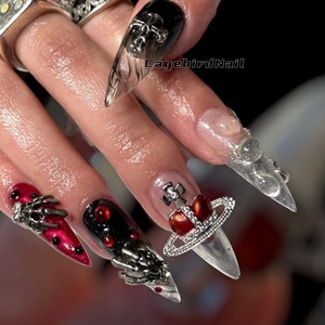 cagebirdnail欧美西太后黑红酷拽辣妹血滴子穿戴甲成品定制