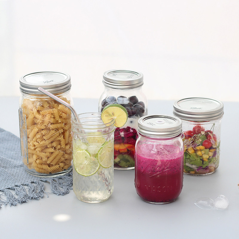 2个包邮ball梅森瓶梅森罐梅森杯带盖玻璃密封瓶蔬菜沙拉瓶饮料杯
