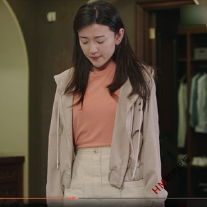 代购 你是我的命中注定陈嘉欣梁洁同款卡其色连帽短外套时尚女