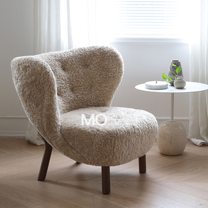 陌染丹麦设计诧寂风简约实木羊羔毛椅设计师单人客厅胡桃木沙发椅