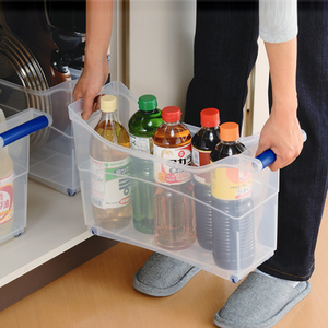jeko塑料抽屉收纳箱厨房橱柜餐具瓶罐整理盒 透明带滑轮拉篮物架