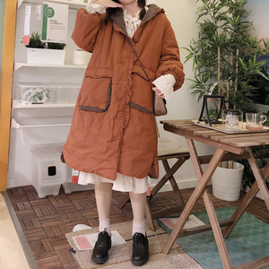 熊姑娘日系甜美木耳边宽松棉衣女冬森系复古文艺加厚外套2020新款