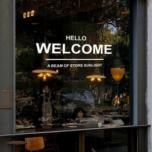 欢迎光临英文welcome服装蛋糕奶茶店玻璃门贴纸橱窗装饰布置墙贴