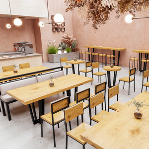 现代简约吧台实木长条桌卡座靠背椅商用酒吧吧台餐厅桌椅组合