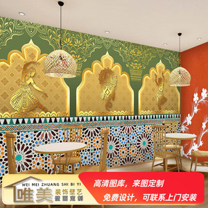 泰式瑜伽馆装饰墙纸泰国风情旅馆民宿背景墙壁纸养生按摩spa壁画