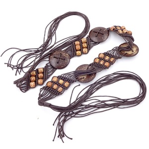波西米亚风 蜡绳全手工编织女士腰带，女 编织带 民族风 裙带