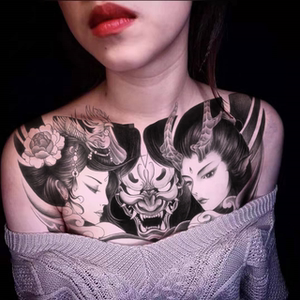 纹身贴胸甲龙姬龙女艺妓般诺防水男女持久鲤鱼美女后背仿真刺青龙