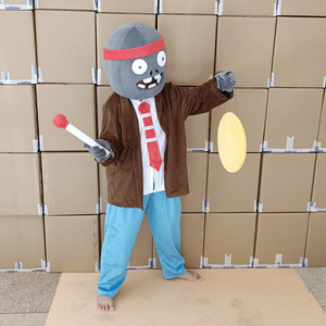 植物大战铜锣僵尸卡通人偶装 儿童万圣节cos真人装扮道具衣服头套