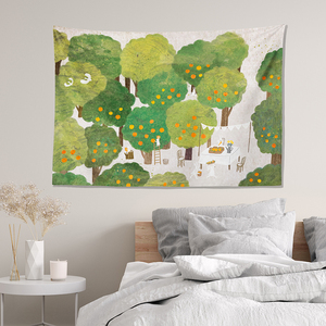 「橘子园」兔子可爱动物画布卧室布置挂布沙发挂画墙面遮丑背景布