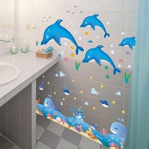 墙贴墙纸墙壁纸自粘卫生间浴室卡通墙贴画海底世界鱼防水双面贴纸