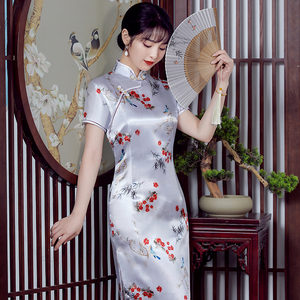 2021新款旗袍改良版少女中国风修身显瘦端庄优雅中长款旗袍连衣裙