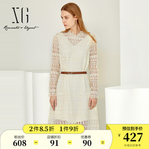 00xg服饰旗舰店天猫xg雪歌蕾丝娃娃领长袖连衣裙女装2021春秋季新款