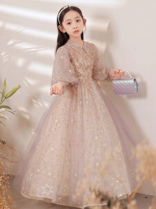 女童十岁生日公主裙冬款花童婚礼小女孩礼服冬天胖女童礼服裙大码