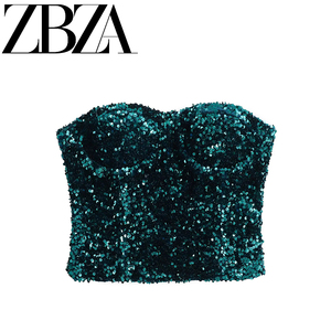 ZAR 冬季新款 女装 欧美风小众珠片装饰一字裹胸上衣 8741275 500