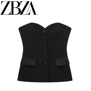 ZAR 新款 女装 欧美风设计感丝缎质感拼接紧身胸衣式上衣 8881593