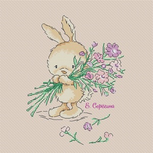 阿芙dmc十字绣套件新款 客厅a014抱花束的兔子