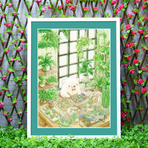 阿芙dmc线十字绣套件客厅新款25ct挂线dw3098小白熊多肉植物 印花