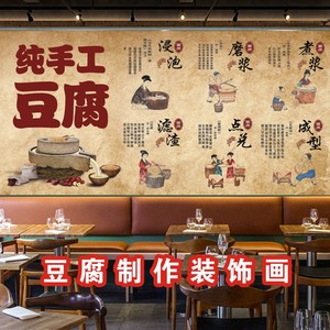手工现磨石磨豆腐制作店海报贴纸贴画装饰画背景墙小吃店广告1935