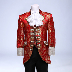 21新款酒红印花欧洲男士英国宫廷服写真王子将军绅士宴会演出礼服