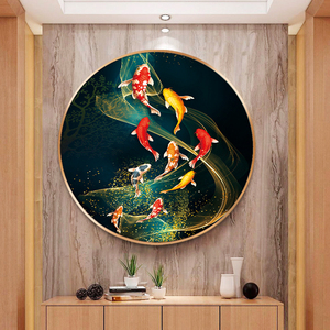 蒙娜丽莎十字绣招财九鱼图锦鲤线绣2020新款客厅卧室小幅圆形刺绣