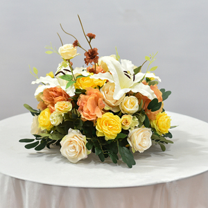 新款百合款圆形小桌花酒店圆桌摆花饭店桌面中间装饰花艺台花假花